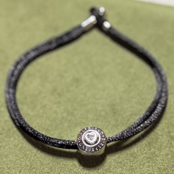 Brand NEW Limited-EditiPandora Silk Cord Bracelet with Girlfriend Heart CZ Charm - Picture 4 of 15